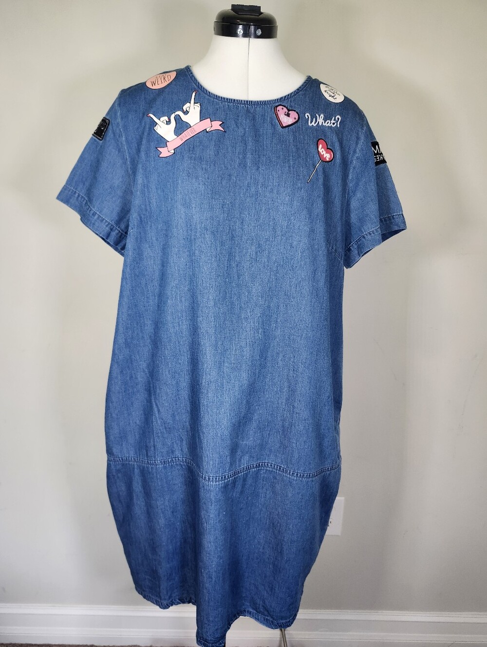After Hours Mohito Denim Short SL Quirky Graphic Embroidered Memes Dress S 10/12